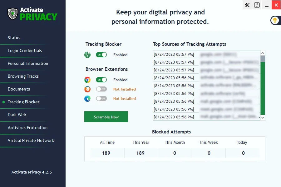 Anti-Fingerprinting showing scrambled device data