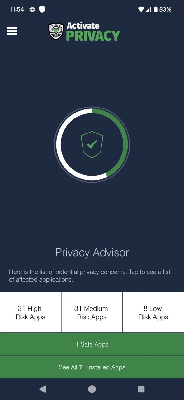Privacy Advisor scan results showing high-risk apps
