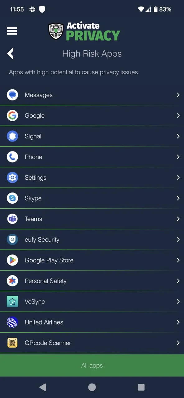Privacy Advisor continuous monitoring dashboard