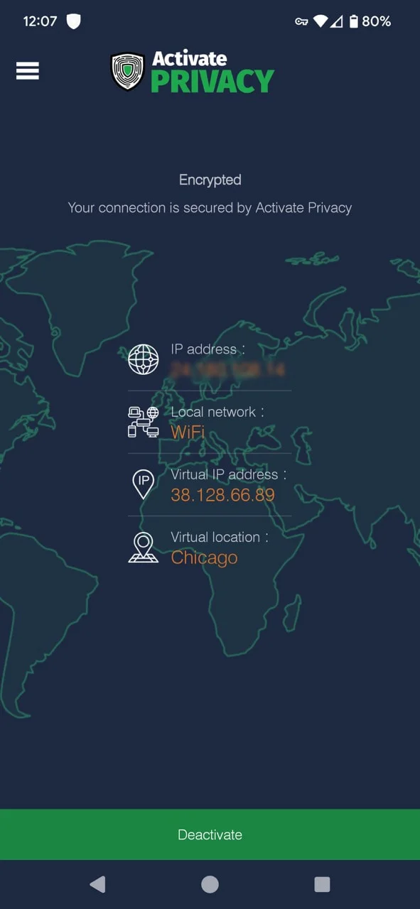 VPN showing encrypted connection status